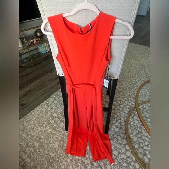 NWT Tommy Hilfiger Boatneck Belted Wide Leg Suba Jumpsuit, Orange, Size 4 - Picture 1 of 8